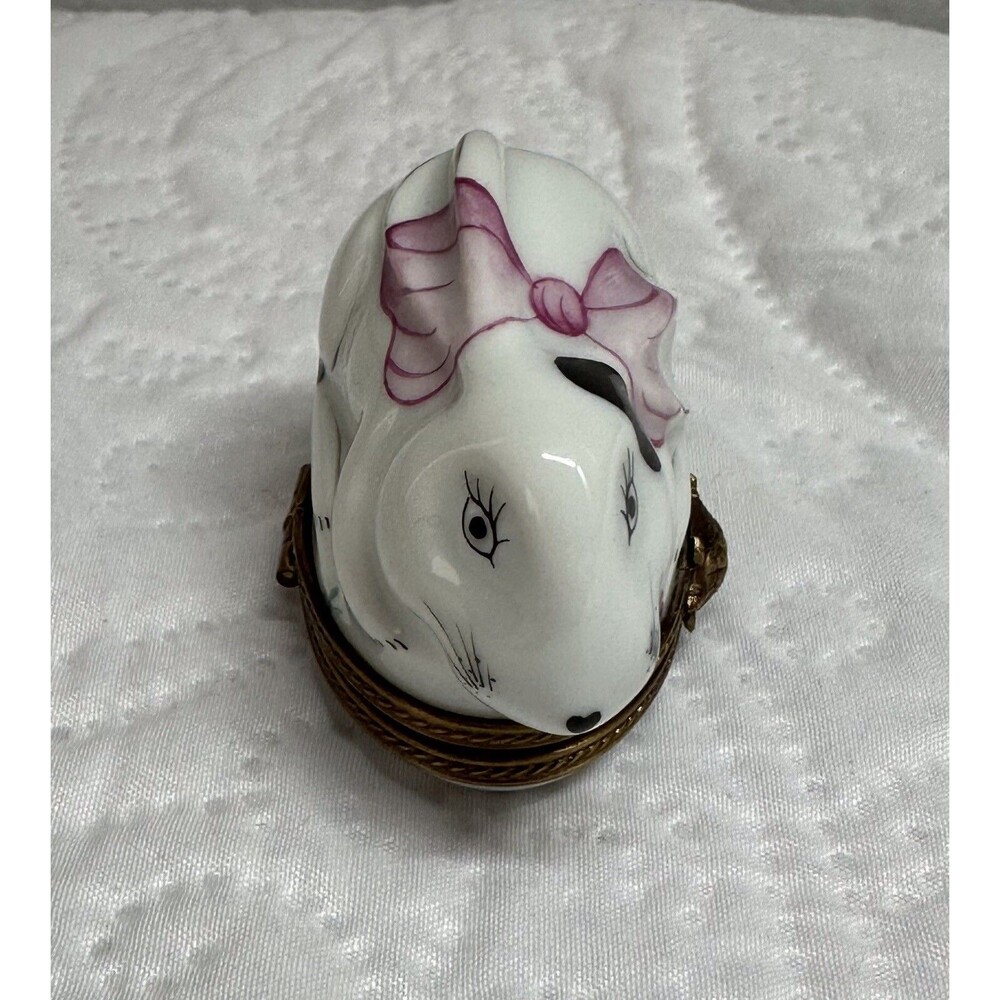 Limoges Rabbit Porcelain & Blue Egg Trinket Brass Hinged Boxes France - Picture 4 of 16